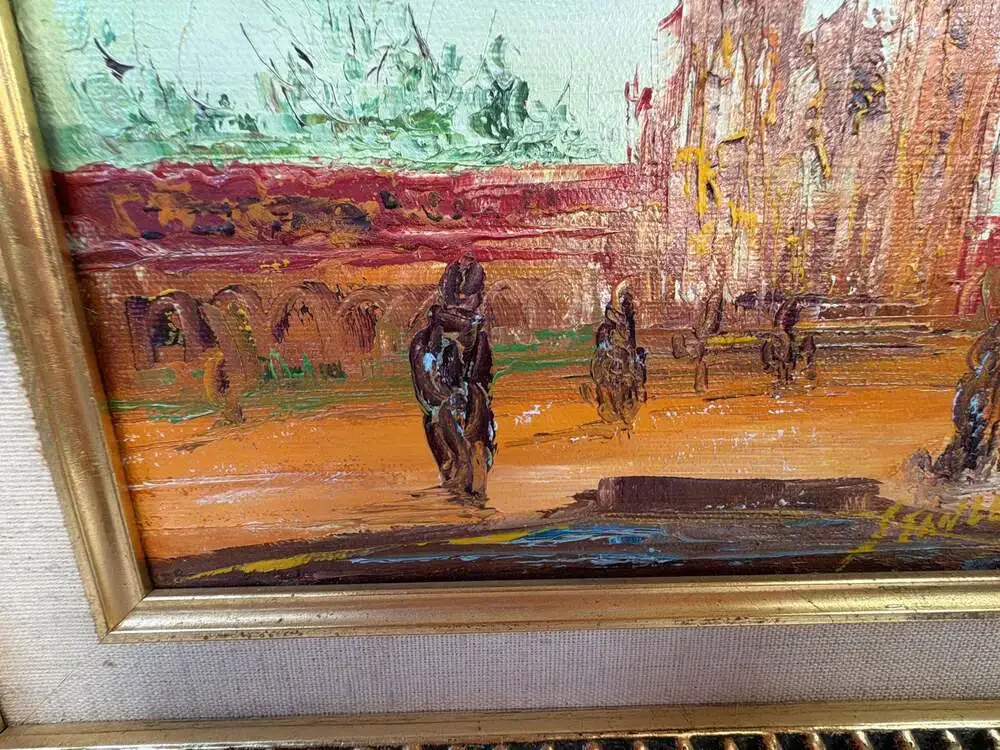 Vintage RC Stanley Signed Oil Painting on Canvas Cathedral Scene